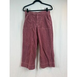 Rose Pink Wide-Wale Corduroy Cropped Wide-Leg Pants Women's 6